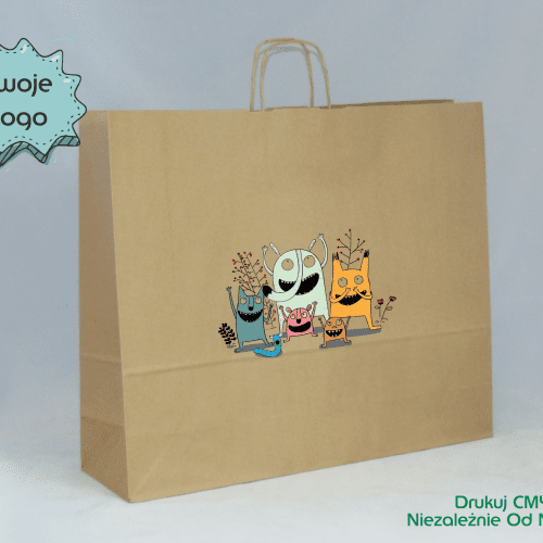 Torba nadruk 54 x 15 x 46 cm beżowa ucho skręcane