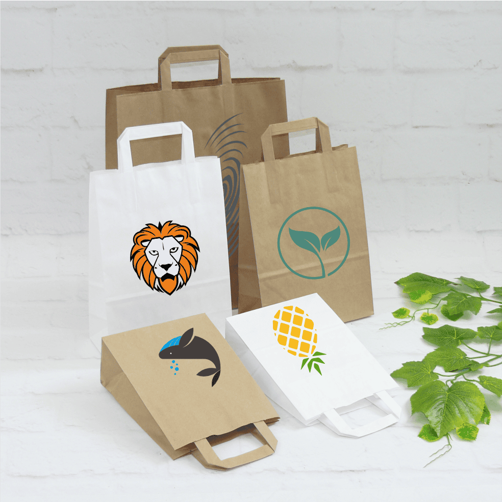 Torby papierowe z uchwytem płaskim z nadrukiem